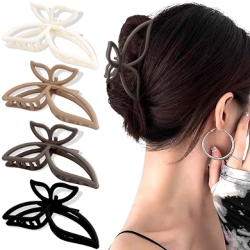 AHONEY Hair Clip, 4Pcs Butterfly Claw Clips, Non Slip Cute Hair Clips for Women Girls, Matte Hair Cl...