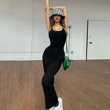 Women's Sexy Hollow Out Maxi Dress Summer Solid Color Halter Neck Cami Dress Split Elegant Evening Party Formal Dress (Black-1, Small)