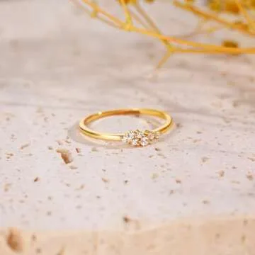 Mameloly 1.5mm 925 Sterling Silver 14K Gold Plated CZ Wedding Bands for Women Dainty Stackable Cubic Zirconia Engagement Rings for Her Size 5.5