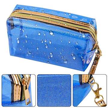 Meetory 5 Pack Waterproof Cosmetic Bag Portable Translucent Makeup Bag Zippered Travel Toiletry Pouch for Vacation, Bathroom, Organizing