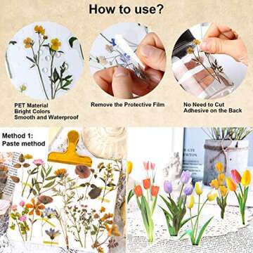 240pcs Vintage Floral Flowers and Leaves Scrapbook Aesthetic Stickers Set Transparent Decorative Floral and Plant Series Decals PET Stickers Resin Supplies for Envelope Scrapbooking Luggage Journals