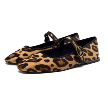 MRKEWUNEY Elegant Leopard Ballet Flats for Women Buckle Strap Mary Jane Flats Ballerina Shoes Rhines...