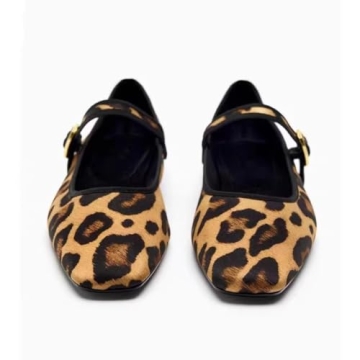 MRKEWUNEY Elegant Leopard Ballet Flats for Women Buckle Strap Mary Jane Flats Ballerina Shoes Rhinestone Pointed Head Ballet Flat Shoes for Women Leopard Szie US 7