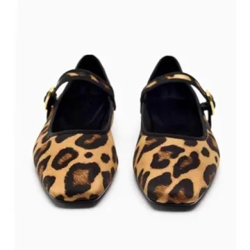 MRKEWUNEY Elegant Leopard Ballet Flats for Women Buckle Strap Mary Jane Flats Ballerina Shoes Rhinestone Pointed Head Ballet Flat Shoes for Women Leopard Szie US 7