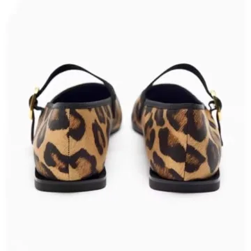MRKEWUNEY Elegant Leopard Ballet Flats for Women Buckle Strap Mary Jane Flats Ballerina Shoes Rhinestone Pointed Head Ballet Flat Shoes for Women Leopard Szie US 7