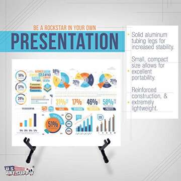 U.S. Art Supply 14" Tall Exhibitor Black Steel Tabletop Instant Display Easel - Small Portable Tripod Stand, Adjustable Holders - Display Paintings, Framed Pictures, Event Signs, Posters