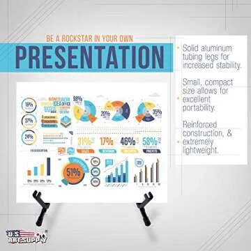 U.S. Art Supply 14" Tall Exhibitor Black Steel Tabletop Instant Display Easel - Small Portable Tripod Stand, Adjustable Holders - Display Paintings, Framed Pictures, Event Signs, Posters