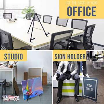 U.S. Art Supply 14" Tall Exhibitor Black Steel Tabletop Instant Display Easel - Small Portable Tripod Stand, Adjustable Holders - Display Paintings, Framed Pictures, Event Signs, Posters