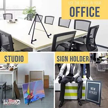 U.S. Art Supply 14" Tall Exhibitor Black Steel Tabletop Instant Display Easel - Small Portable Tripod Stand, Adjustable Holders - Display Paintings, Framed Pictures, Event Signs, Posters