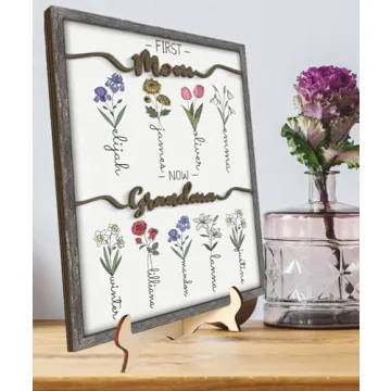 Christmas Gifts For Mom, Grandma, Customized Birth Month Flower with Names, Personalized Wood Plaque...