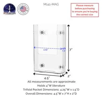Marketing Holders Magnetic Brochure Holder for 4 Inch Wide Pamphlets Metal Surface Mount Menus Maps and Rack Cards Take One Clear Plastic Bin for Restaurants Medical Offices and Theme Parks
