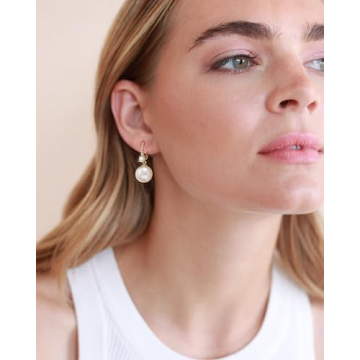 Voaino Pearl Earrings 18K Gold Hypoallergenic Elegant Design