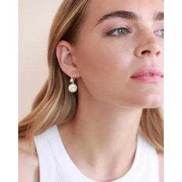 Voaino Pearl Earrings 18K Gold Hypoallergenic Elegant Design