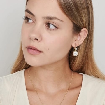 Voaino Pearl Earrings 18K Gold Hypoallergenic Elegant Design