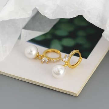 Voaino Pearl Earrings 18K Gold Hypoallergenic Elegant Design