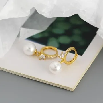 Voaino Pearl Earrings 18K Gold Hypoallergenic Elegant Design