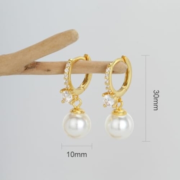 Voaino Pearl Earrings 18K Gold Hypoallergenic Elegant Design
