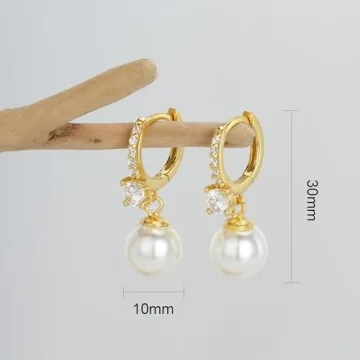 Voaino Pearl Earrings 18K Gold Hypoallergenic Elegant Design