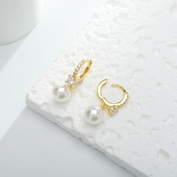 Voaino Pearl Earrings 18K Gold Hypoallergenic Elegant Design