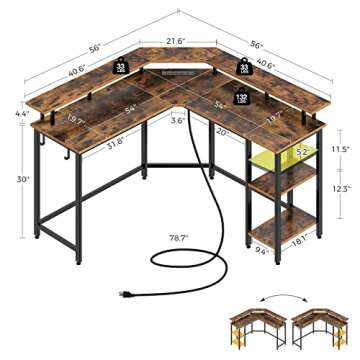 L Shaped Gaming Desk with LED Lights - Rolanstar