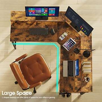 L Shaped Gaming Desk with LED Lights - Rolanstar