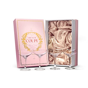 GLASSIQUE CADEAU French Small Vintage Champagne Coupe Glasses | Set of 4 | 6 oz Crystal Classic Cock...