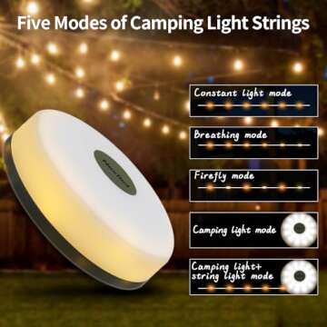 Hiromeco Camping Lights String, Outdoor String Lights with 5 Lighting Modes, Quick 30s Recovery, Durable and Waterproof, USB Charging - Portable Camping Lights for Camping, Yard, and Hiking (32.8ft)