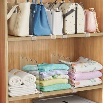 SOYO 8 PCS Shelf Dividers for Closet Organization, Durable Acrylic Clear Closet Shelf Divider for Wood Shelf, Adjustable Clear Shelf Separators for Closet, Bedroom, Kitchen and Office