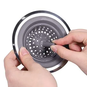 Ginbel Direct Stainless Silicone Kitchen Sink Drain Strainer, 2 Pack Drain Protector,Prevent Clogging, Large Wide Rim 4.5 inch Diameter, Tools Home Improvement (Gray)