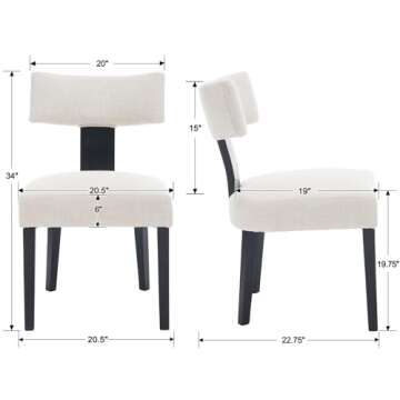 HNY Mid Century Modern Farmhouse Dining Chairs Set of 6, Linen Upholstered Accent Chair Curved Backr...