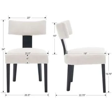 HNY Mid Century Modern Farmhouse Dining Chairs Set of 6, Linen Upholstered Accent Chair Curved Backr...