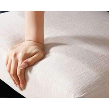 HNY Mid Century Modern Farmhouse Dining Chairs Set of 6, Linen Upholstered Accent Chair Curved Backrest Kitchen Chairs, with Black Hardwood Frame, Beige