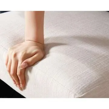 HNY Mid Century Modern Farmhouse Dining Chairs Set of 6, Linen Upholstered Accent Chair Curved Backrest Kitchen Chairs, with Black Hardwood Frame, Beige