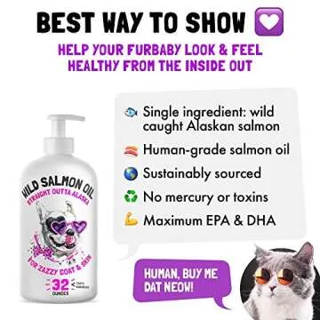 Wild Alaskan Salmon Oil for Dogs & Cats - Pure Fish Omega 3 6 9 Liquid EPA DHA Fatty Acids - Skin & Coat Supplement - Supports Joint Function, Brain, Eye, Immune & Heart Health - Made in USA 32 oz