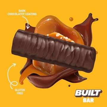 BUILT Bar, High Protein Bars, 17g High Protein Snacks, On-The-Go Bars with only 130 Calories & 4g Sugar, Salted Caramel, 12 Count