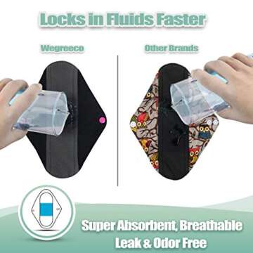 wegreeco Charcoal Reusable Menstrual Pads - Reusable Sanitary Pads | Reusable Panty Liners | Soft Cloth Menstrual Pads - 6 Pack with 1 Cloth Mini Wet Bag (Medium, Black)