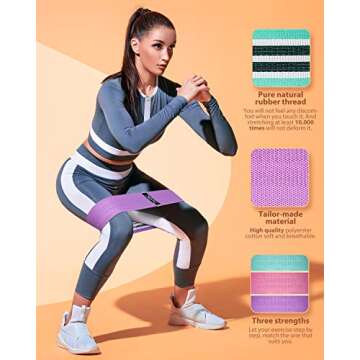 YXwin Exercise Resistance Bands Hip Booty Bands Stretch Workout Bands- Cotton Resistance Band for Legs and Butt Body, Yoga Pilates Muscle Gym Training (3 Pack)