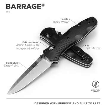 Benchmade Barrage 580 EDC Knife with Black Valox Handle for Everyday Use