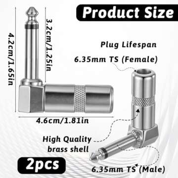 2-Pack Premium Right Angle Guitar Cable Adapters for Musicians