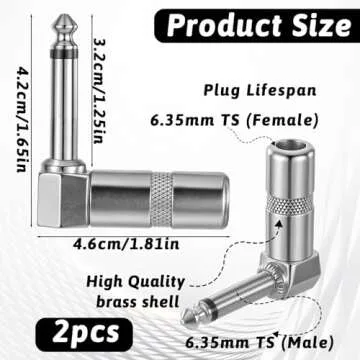 2-Pack Premium Right Angle Guitar Cable Adapters for Musicians
