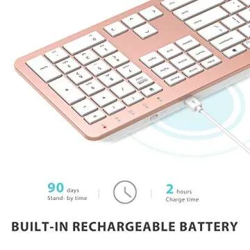 iClever GK08 Wireless Keyboard and Mouse - Rechargeable Wireless Keyboard Ergonomic Full Size Design with Number Pad, 2.4G Stable Connection Slim White Keyboard and Mouse for Windows, Mac OS Computer