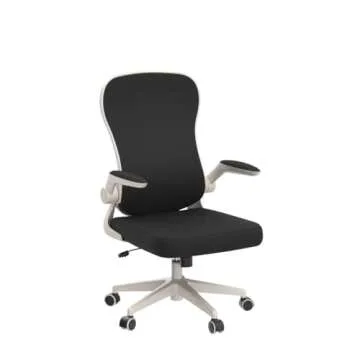 Hbada Office Chair Ergonomic Desk Chair, Office Desk Chairs with PU Silent Wheels, Breathable Mesh Computer Chair with Adjustable Lumbar Support, Flip-up Armrests, Tilt Function, White