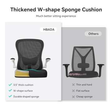 Hbada Office Chair Ergonomic Desk Chair, Office Desk Chairs with PU Silent Wheels, Breathable Mesh Computer Chair with Adjustable Lumbar Support, Flip-up Armrests, Tilt Function, White