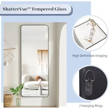 BEAUTYPEAK Black Full Length Mirror with Rounded Corner