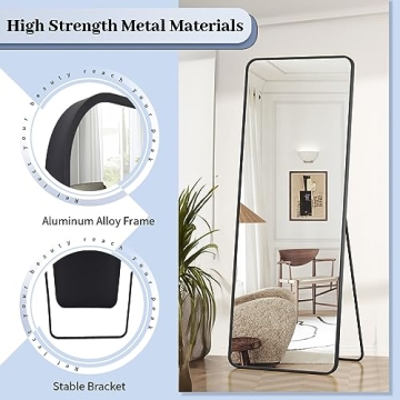BEAUTYPEAK Black Full Length Mirror with Rounded Corner