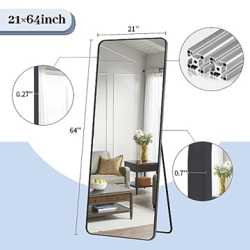 BEAUTYPEAK Black Full Length Mirror with Rounded Corner