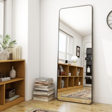 BEAUTYPEAK Black Full Length Mirror with Rounded Corner