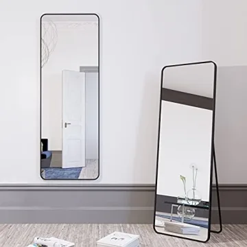 BEAUTYPEAK Black Full Length Mirror with Rounded Corner
