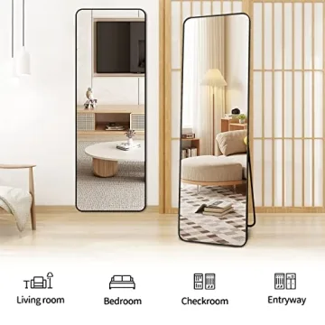 BEAUTYPEAK Black Full Length Mirror with Rounded Corner