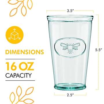 Amici Home Bee Hiball Glass | 16 Oz | Italian Made, Recycled Glass with Green Tint | Drinking Glass ...